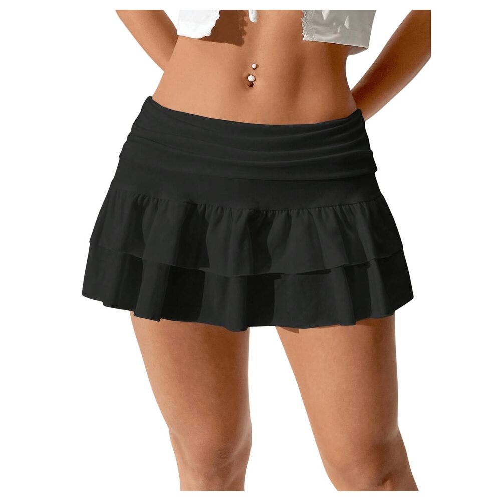 5485 Ruffle Layered Mini Skirts Fold Over Flared Flowy Y2K Skirt